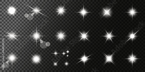 Lens Flare, light glow effect. sun or realistic shining star with backlight effect. bokeh glitter and sparkles or sparkles on transparent background.