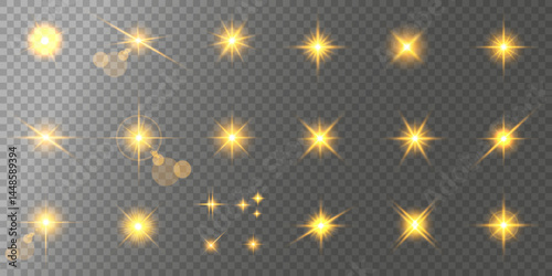 Lens Flare, light glow effect. sun or realistic shining star with backlight effect. bokeh glitter and sparkles or sparkles on transparent background.
