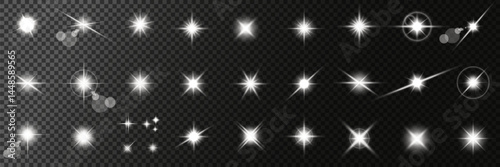 Lens Flare, light glow effect. sun or realistic shining star with backlight effect. bokeh glitter and sparkles or sparkles on transparent background.