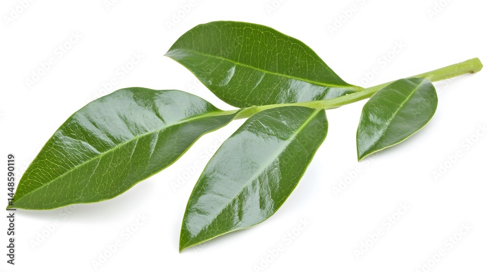 Fototapeta premium Vibrant Green Leaf Sprig Isolated on White Background