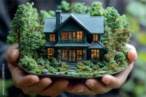 3D model of a cottage house. House design, country house. Two-storey cottage 3D model project. Sale and purchase of real estate, rent, real estate agency. Construction and design of houses.