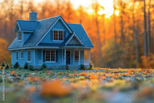3D model of a cottage house. House design, country house. Two-storey cottage 3D model project. Sale and purchase of real estate, rent, real estate agency. Construction and design of houses.