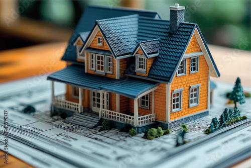 3D model of a cottage house. House design, country house. Two-storey cottage 3D model project. Sale and purchase of real estate, rent, real estate agency. Construction and design of houses.