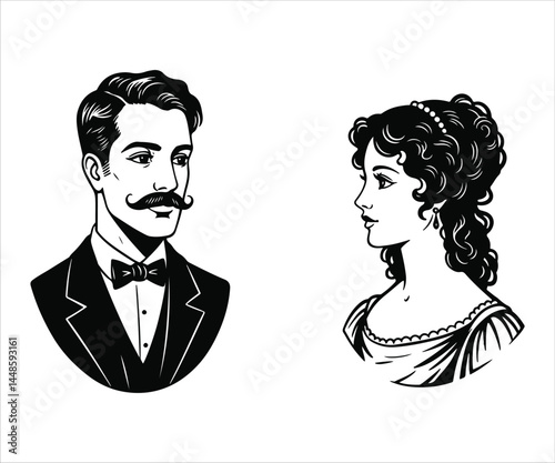 Silhouette collection of a man and woman cameo