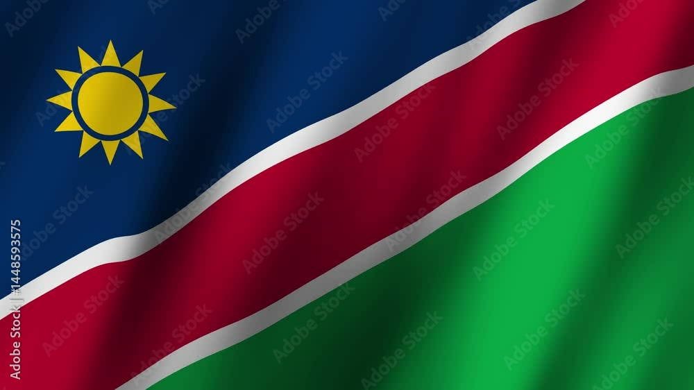 Namibian flag waving in the wind during a sunny day at a local celebration