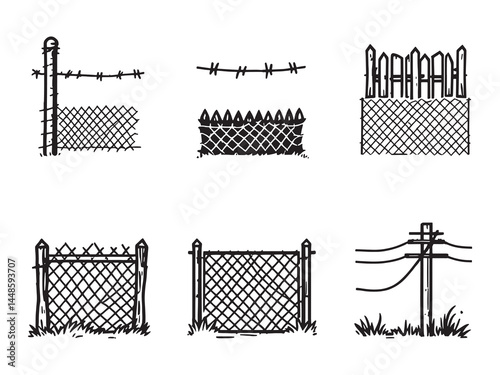 Electric Fencing line art icon used in warning signs
