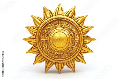 Golden Aztec Sun Ornament Design  Ancient Mayan Culture Symbol  Religious Artwork