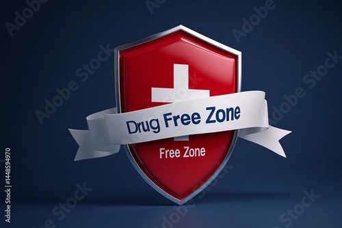 Drug Free Zone Shield Red Cross Symbol Safety Security Protection