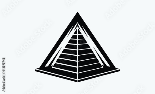 Pyramid silhouette, desert landscape vector, ancient egyptian monument, black and white illustration, historic landmark design