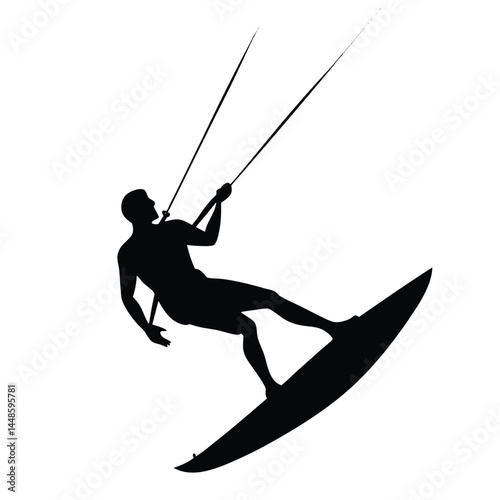 Kitesurfing Silhouette Action Watersports Extreme Sport Illustration