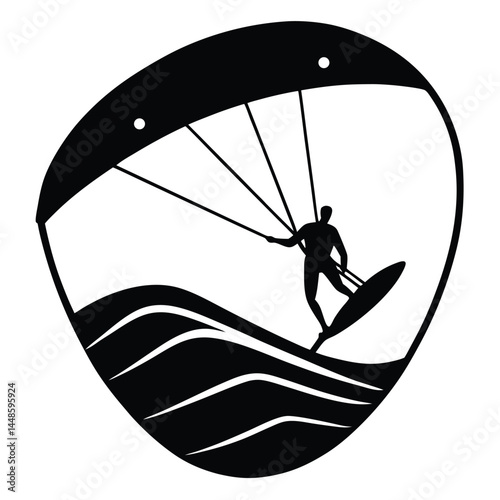 Kitesurfing Silhouette Ocean Waves, Extreme Sport, Water Action