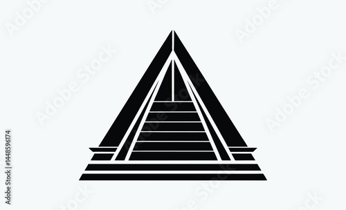 Pyramid silhouette, desert landscape vector, ancient egyptian monument, black and white illustration, historic landmark design