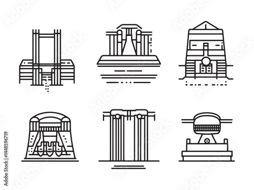 Clean Energy Hydro Power Line Art Vector Design