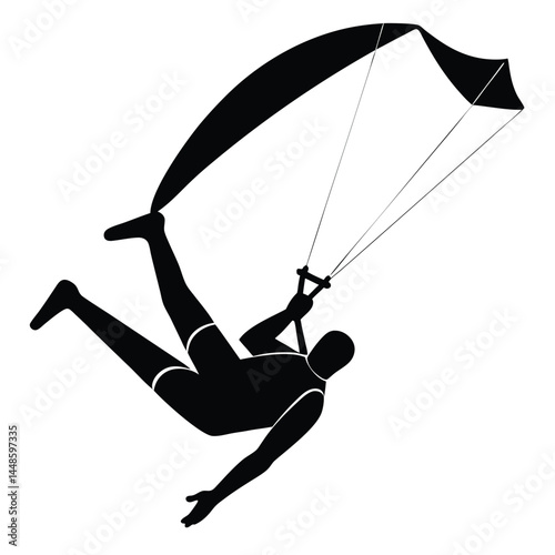 Dynamic Silhouette of a Kiteboarder in Mid-Air Action Sports Illustration