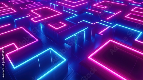 Neon Maze: Pink & Blue Abstract