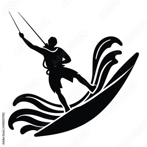 Kitesurfing Silhouette Action Watersports Illustration