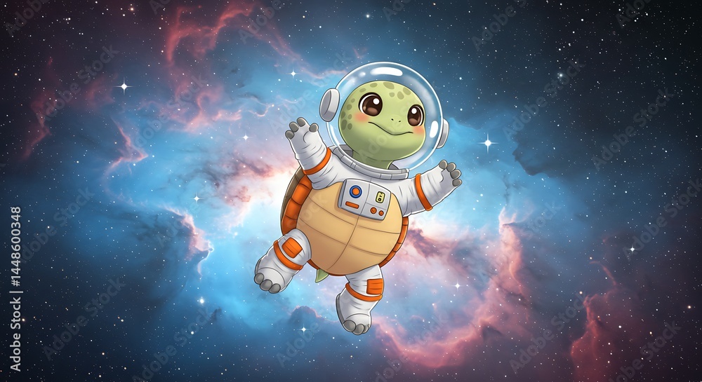 Little cartoon turtle as an astronaut floating in space Little cartoon turtle as an astronaut floating in space