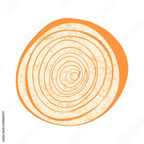 Onion rings. Gold onion root vegetable, healthy vegetarian bulb, common yellow onion food ingredient, organic farm bulbous spice cooking cartoon style. Vector onion illustration