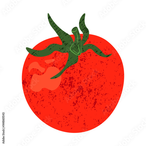 Tomato icon. Fresh red tomato vegetable with green leaf, organic food healthy diet, cartoon flat ripe tomato ketchup product. Vector isolated illustration