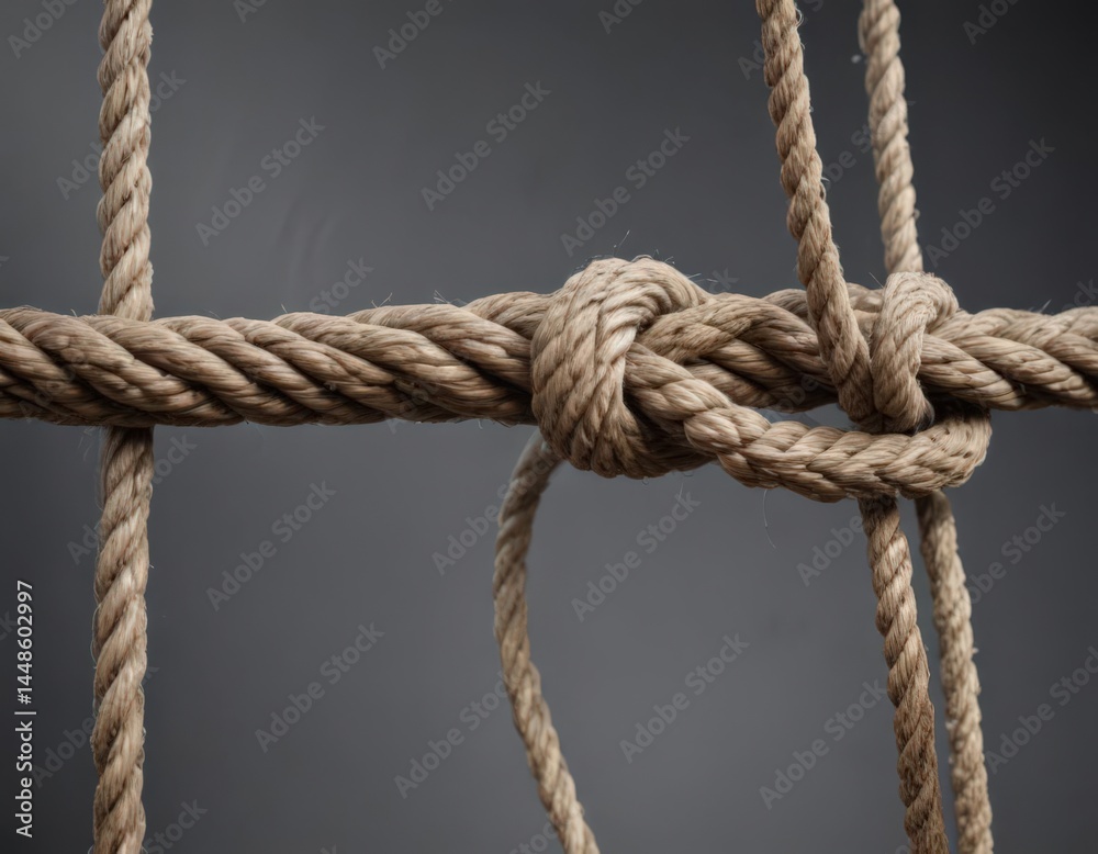Thin rope under extreme tension, showing significant wear and tear, stressed, texture Thin rope under extreme tension, showing significant wear and tear, stressed, texture