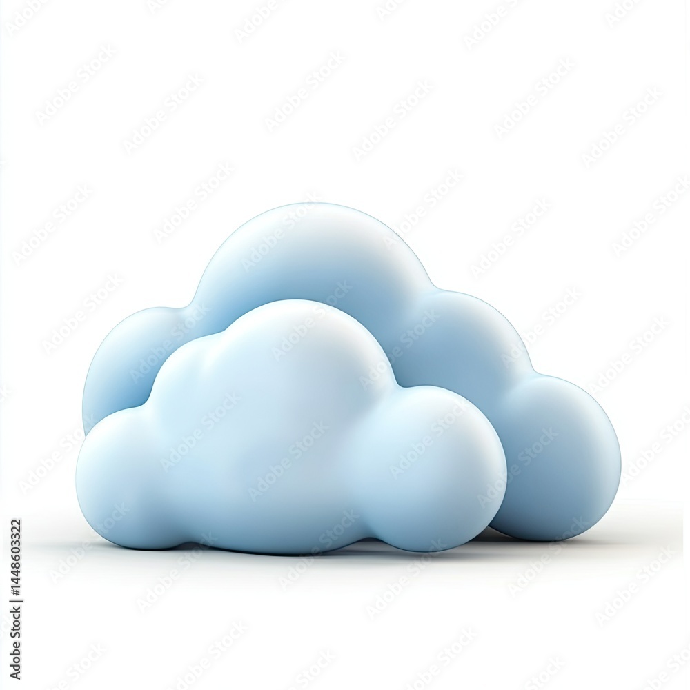 A Stunning 3D Render of Two Fluffy Light Blue Clouds Isolated on a White Background, Representing Cloud Computing or a Peaceful Sky A Stunning 3D Render of Two Fluffy Light Blue Clouds Isolated on a White Background, Representing Cloud Computing or a Peaceful Sky