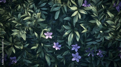 Wallpaper Mural Dark Green Leaves and Purple Flowers Background Texture Torontodigital.ca