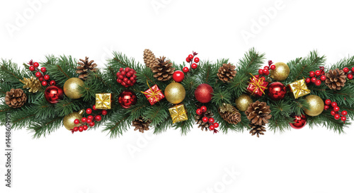 Festive Holiday Garland Adorned with Ornaments Pine Cones and Red Berries