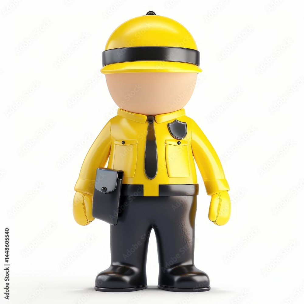 Smiling yellow security officer figurine, standing tall. Smiling yellow security officer figurine, standing tall.