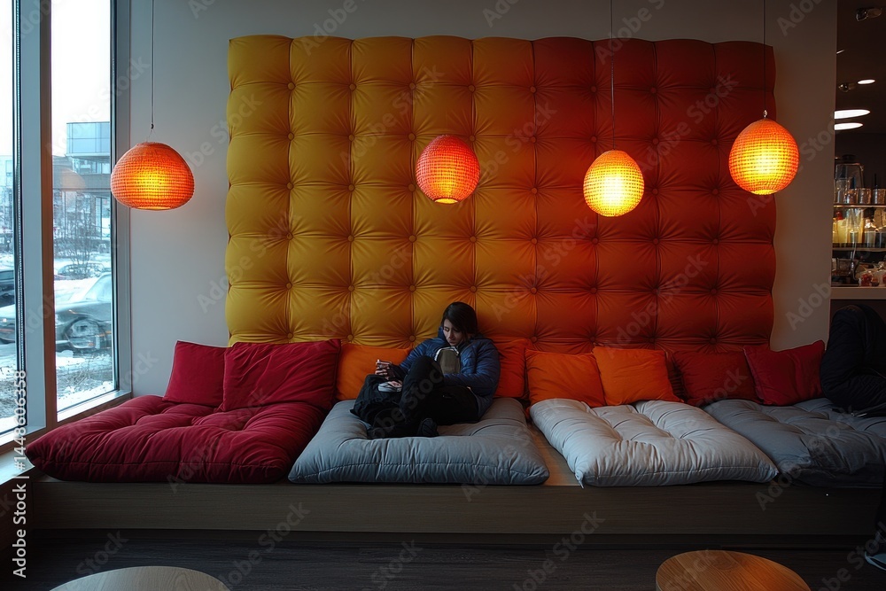 A person sitting and reading in a cozy reading nook