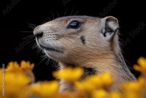 Obraz na płótnie A Prairie Dog Portrait Among Yellow Flowers w salonie