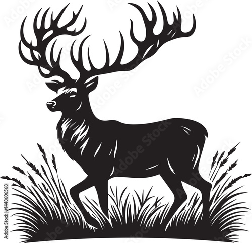 a beautiful deer silhouette on a field vector