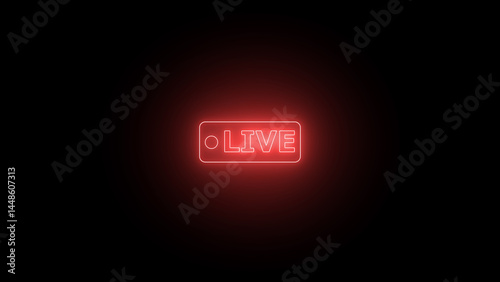 Live neon Sign on black background. Neon live stream icon .video Live neon sign appear on black background design template neon sign light banner neon sign board. 4k