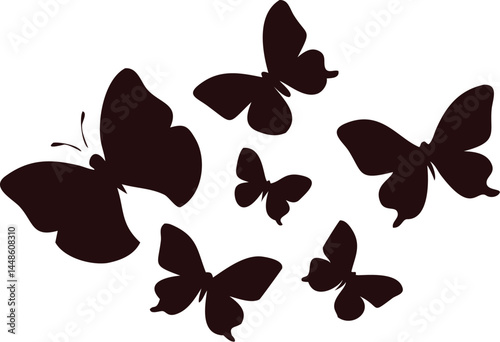 High-quality butterfly silhouette vector clipart featuring a set of elegant, flying black butterflies. Perfect for Cricut projects, tattoos, wall decals, stickers, logos, and digital or print crafts.