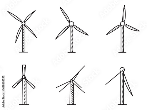 Green Energy Wind Power Generation Line Style Graphic