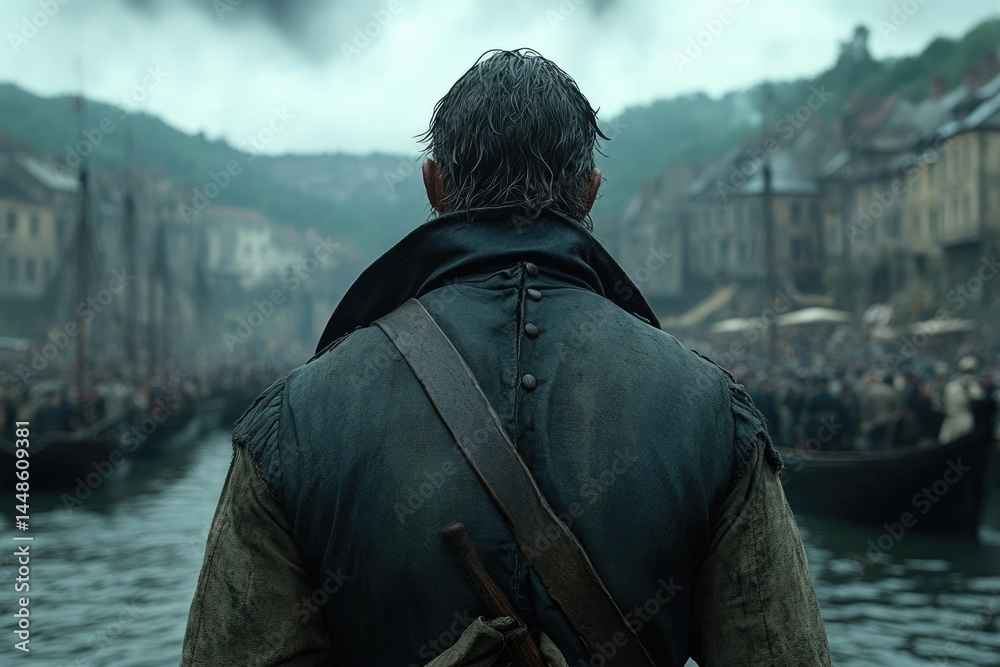 A person looking out at a town beside the water