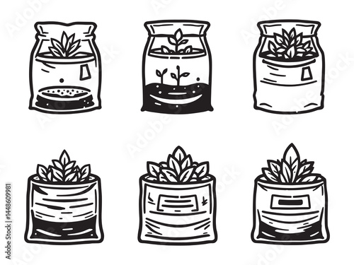 Grow Bag line art icon for gardening tools