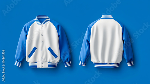 Blue White Varsity Jacket Mockup Front and Back