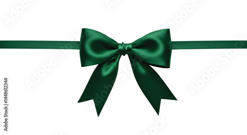 Emerald Green Satin Ribbon Bow with Gold Stitching on a Black Background for Gifts