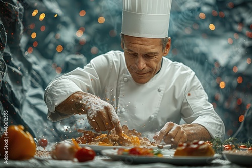 Obraz na płótnie A professional chef working to prepare a delicious food dish w salonie