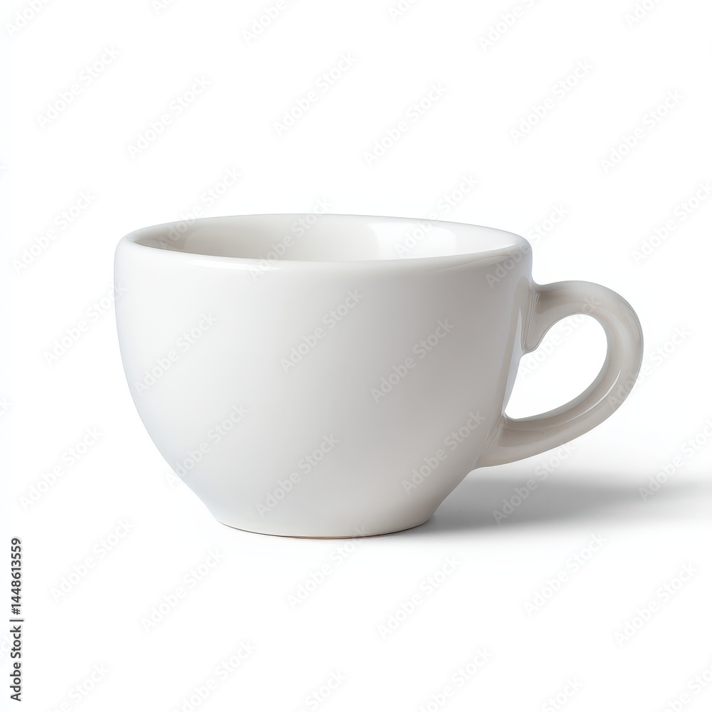 A Single Empty White Ceramic Coffee Cup Isolated on White BackgroundPerfect for Cafe Menu Design or Mockup