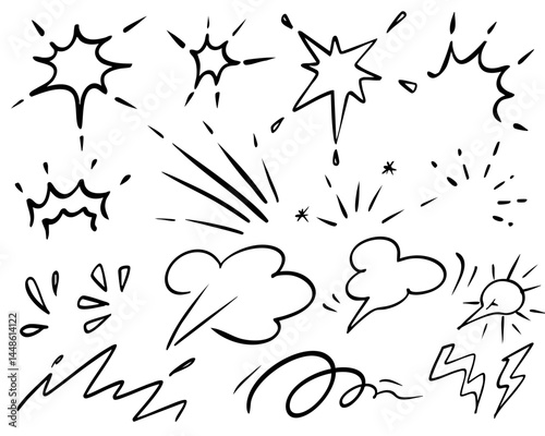 vector illustration of an abstract background-Line speed cartoon effect, boom explosive motion line element set. Comic boom burst, explosive smoke, line speed cartoon vector icon. Hand drawn sketch 