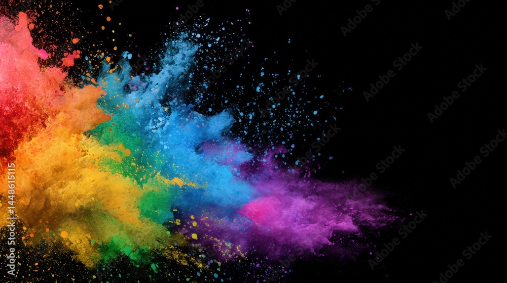 Fototapeta premium A colorful explosion of paint is splattered across a black background