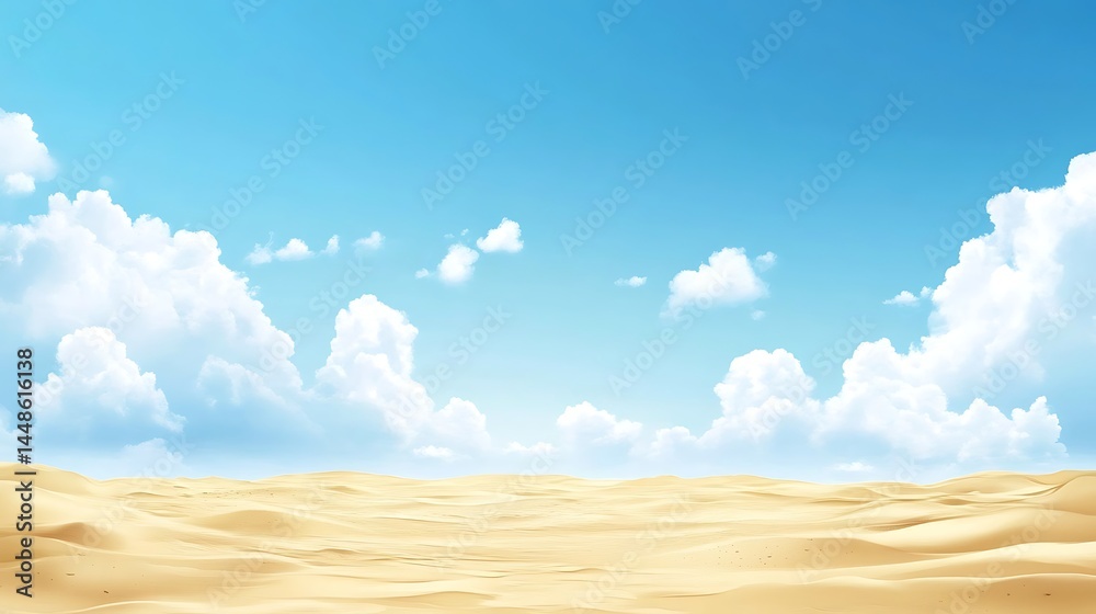 Fototapeta premium Vast sandy desert landscape under a vivid blue sky.