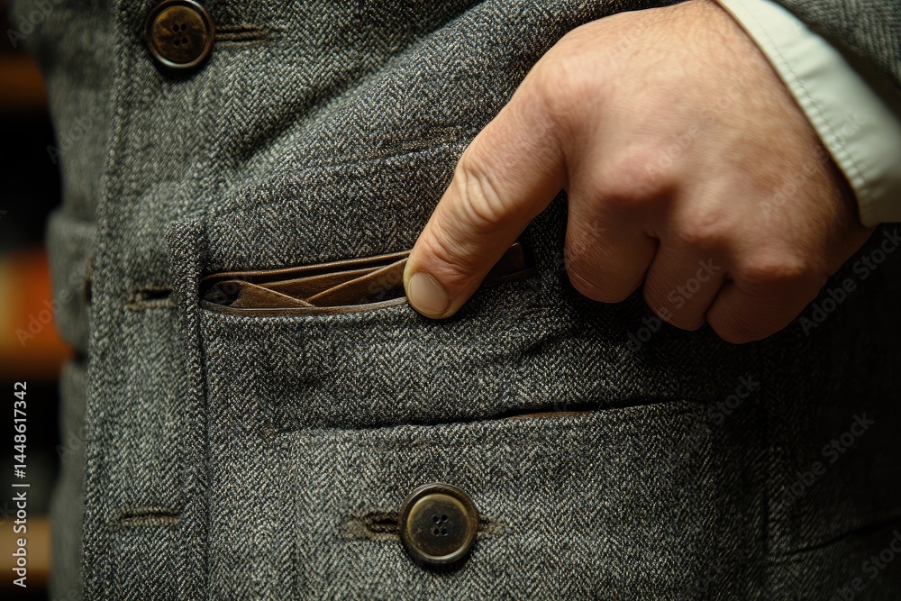 A person using their finger to reach in a pocket