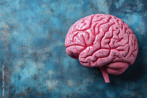 Obraz na płótnie A pink human brain sits on a textured blue background w salonie
