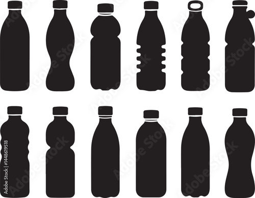 Water bottle silhouette vector icon bundle