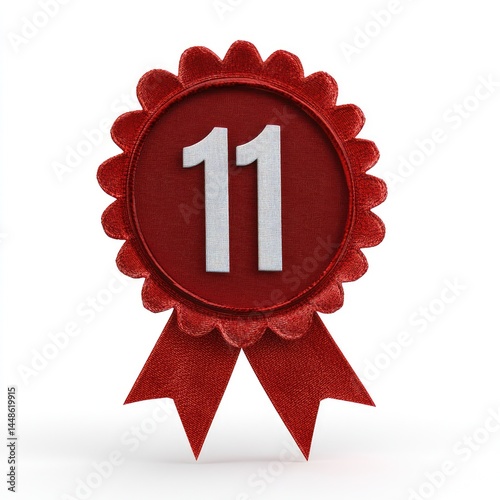 Eleventh Place Award Red Ribbon Badge: A 3D Render of an Elegant Number Eleven Award