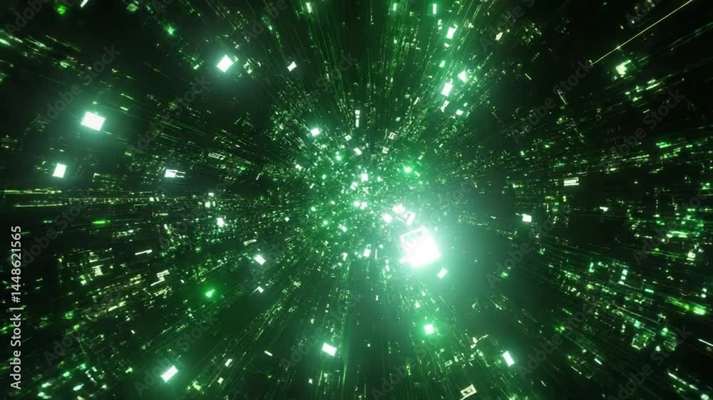 Hypnotic green digital network animation, data stream futuristic background video