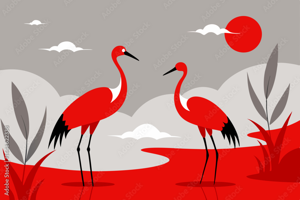 Obraz premium pink flamingos in water