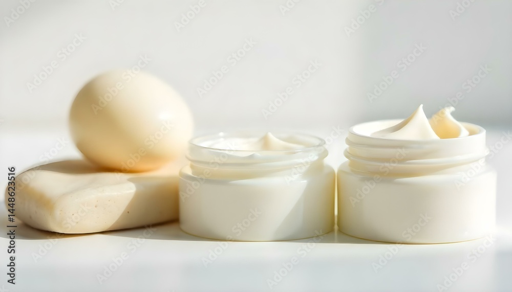 three empty jars for hand cream on white three empty jars for hand cream on white